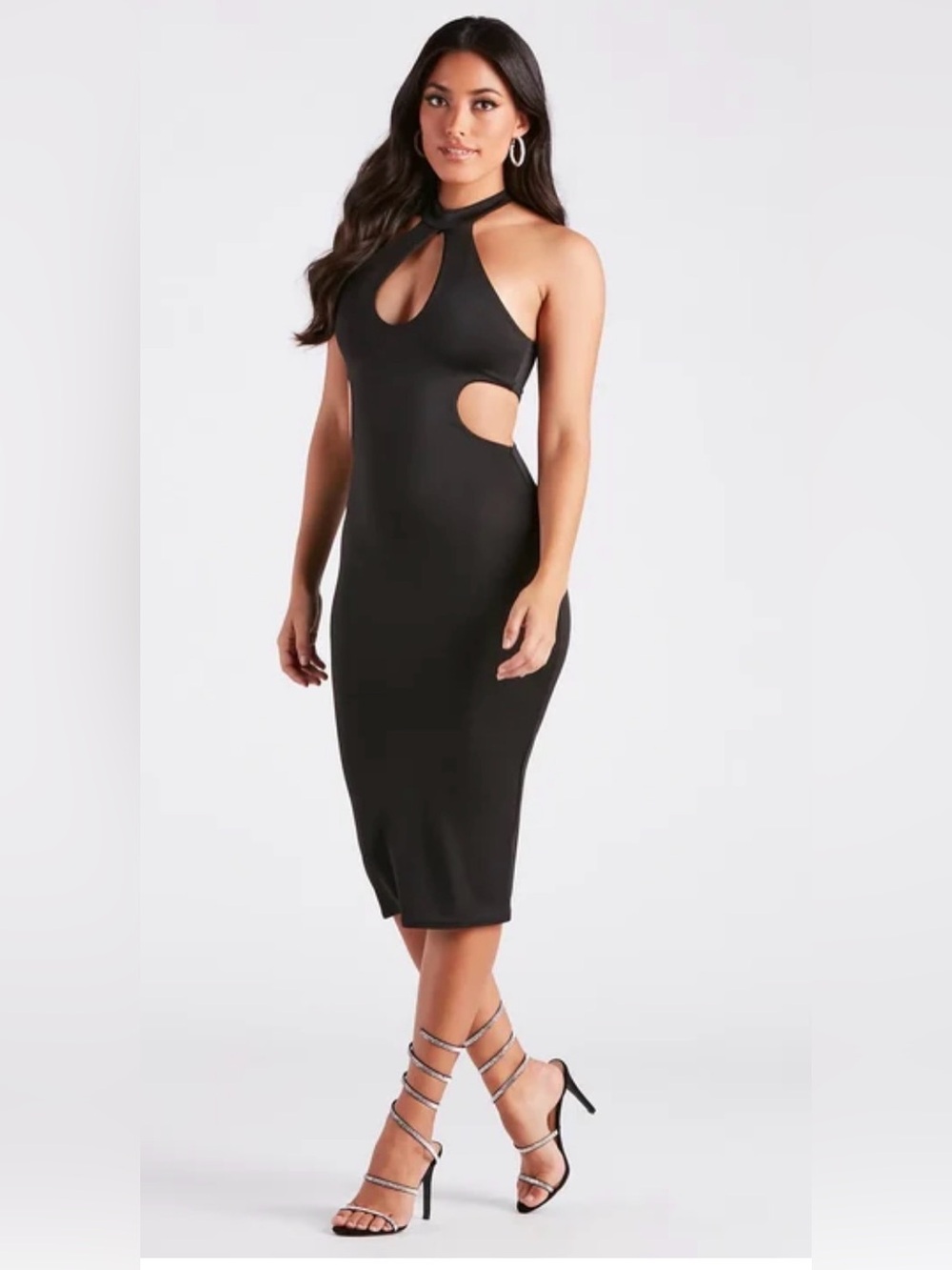 Windsor Black Halter Midi Dress with Cutouts
